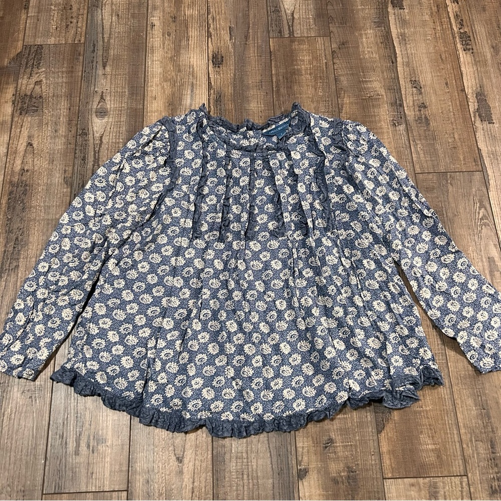 April Cornell Blouse Top Shirt‎ Blue Floral Button Back Size Small